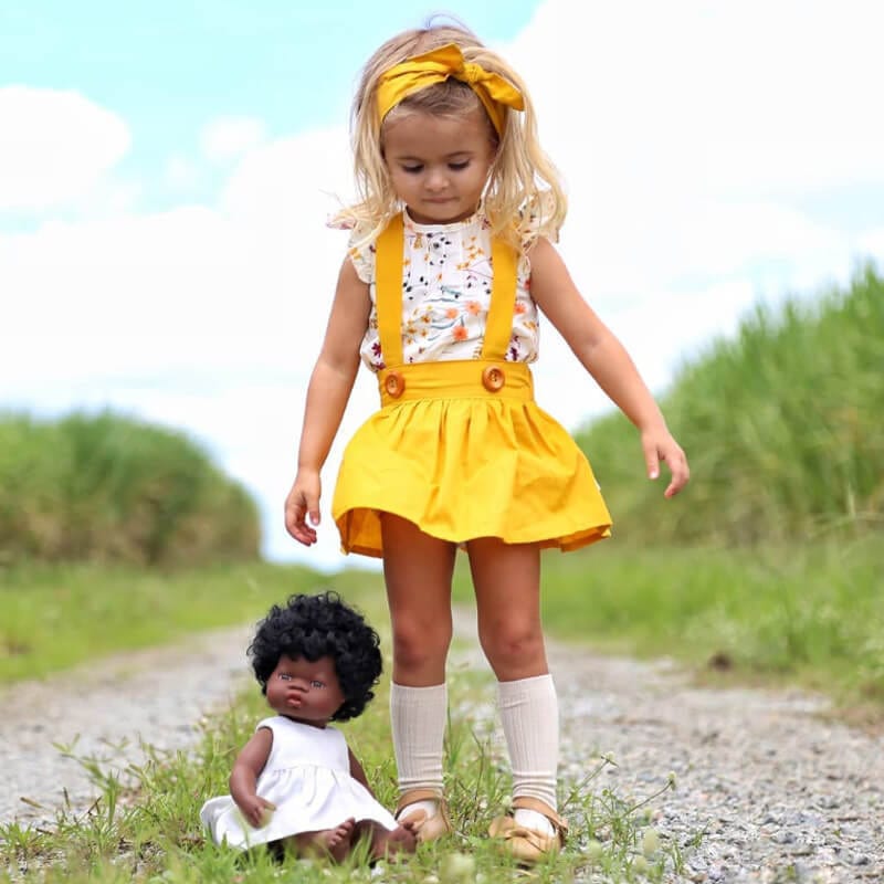 Fustita galbena cu bretele si tricou ANY