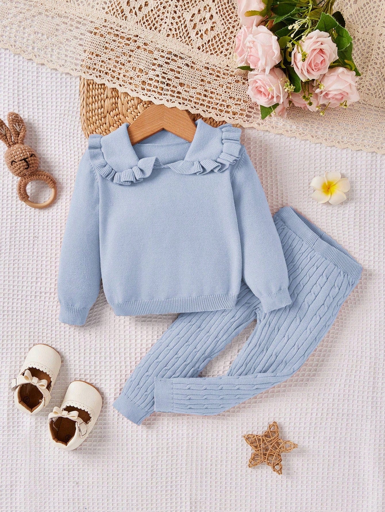 Pulover și pantaloni din tricot pentru fetiță