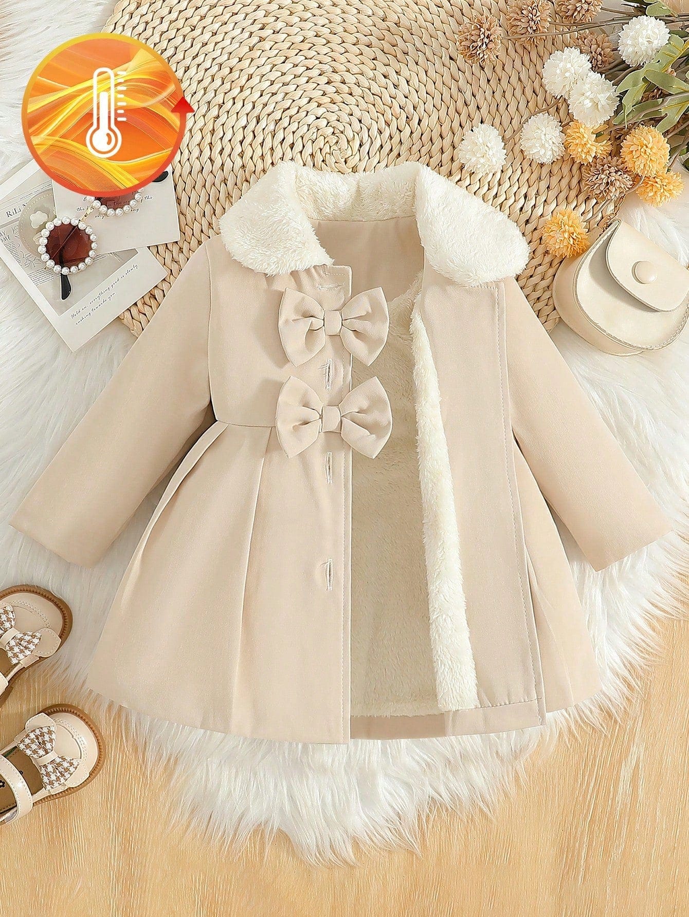 Trenci cu guler cu blana pentru fetite, toamna iarna