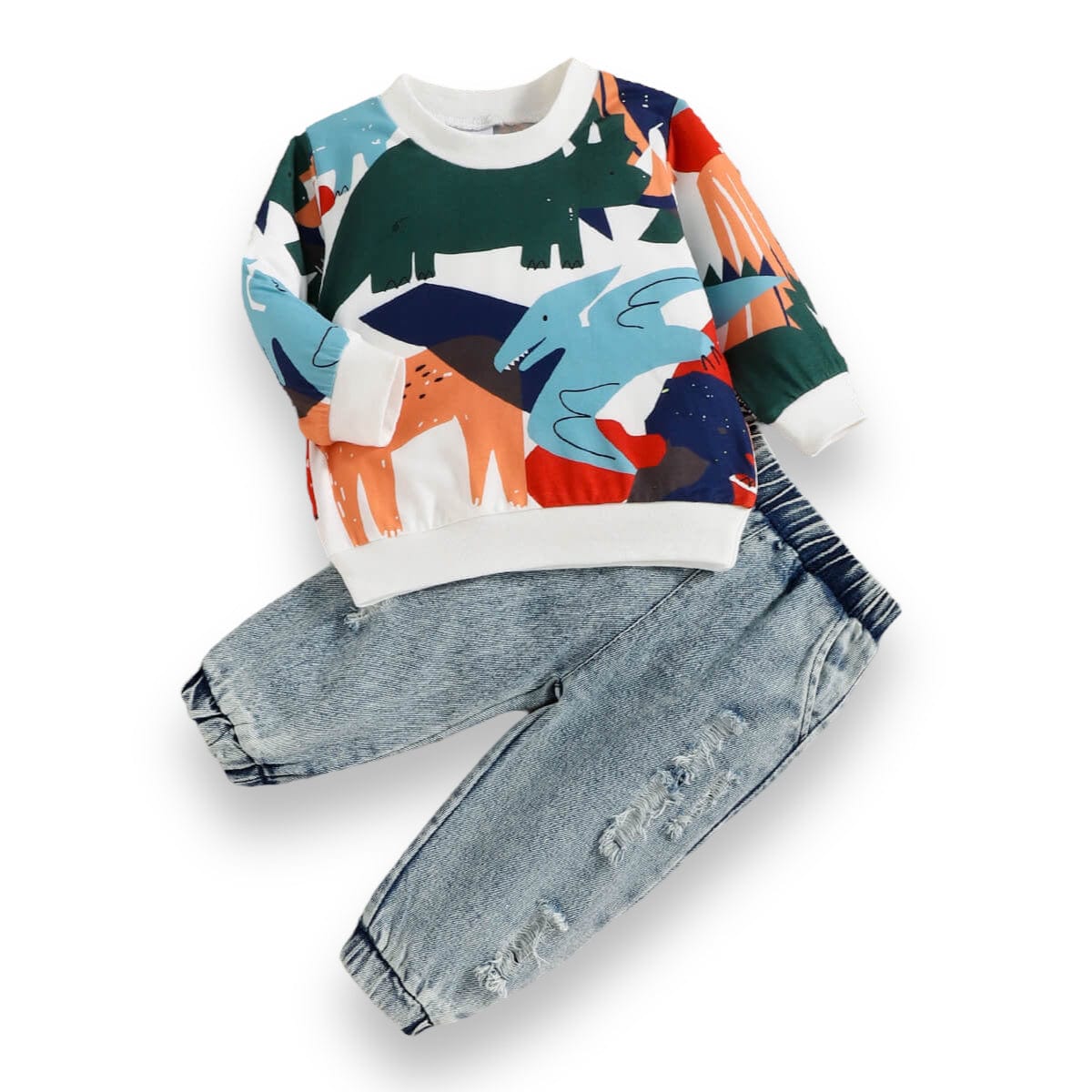 Compleu pentru bebe baiat cu imprimeu dinozauri