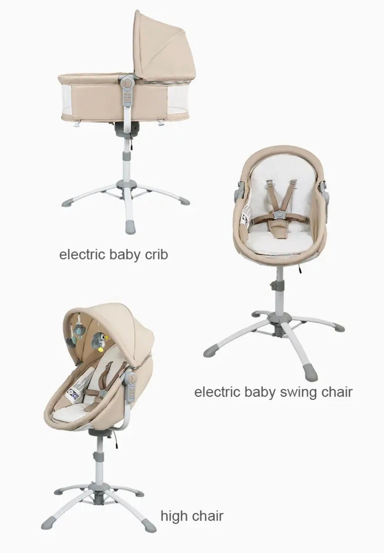 Leagăn, pat sau scaun electric pliabil pentru bebeluși