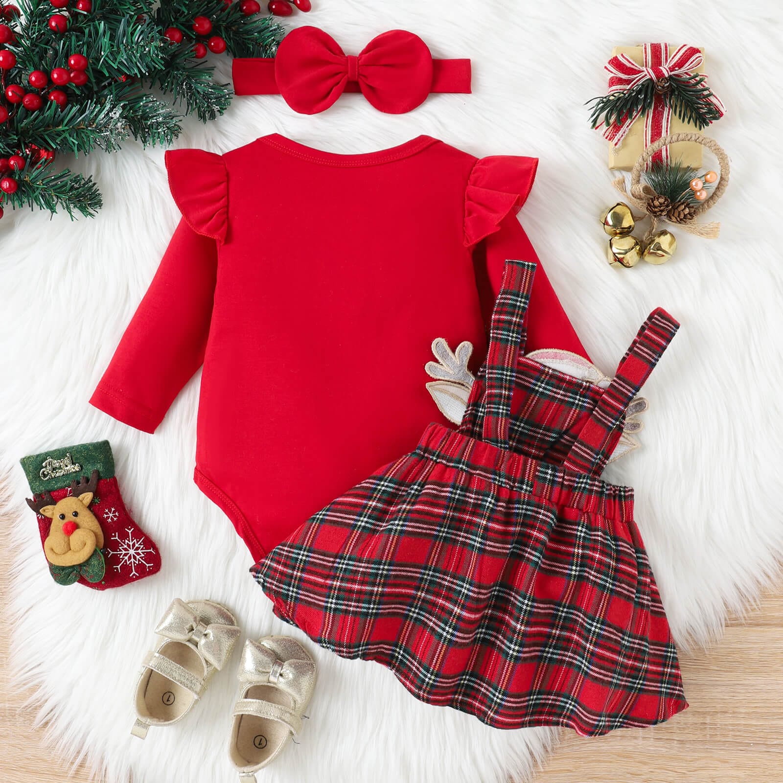 Rochita de Craciun cu volane 3 piese