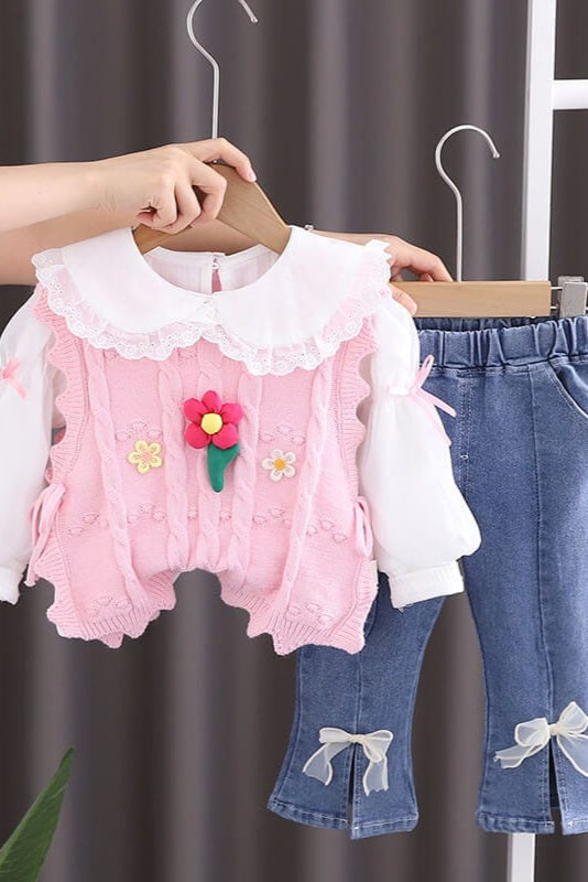 Compleu roz din 3 piese cu vesta DARIA