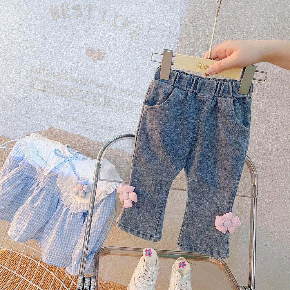 Compleu roz din 2 piese cu blugi evazati COSMINA