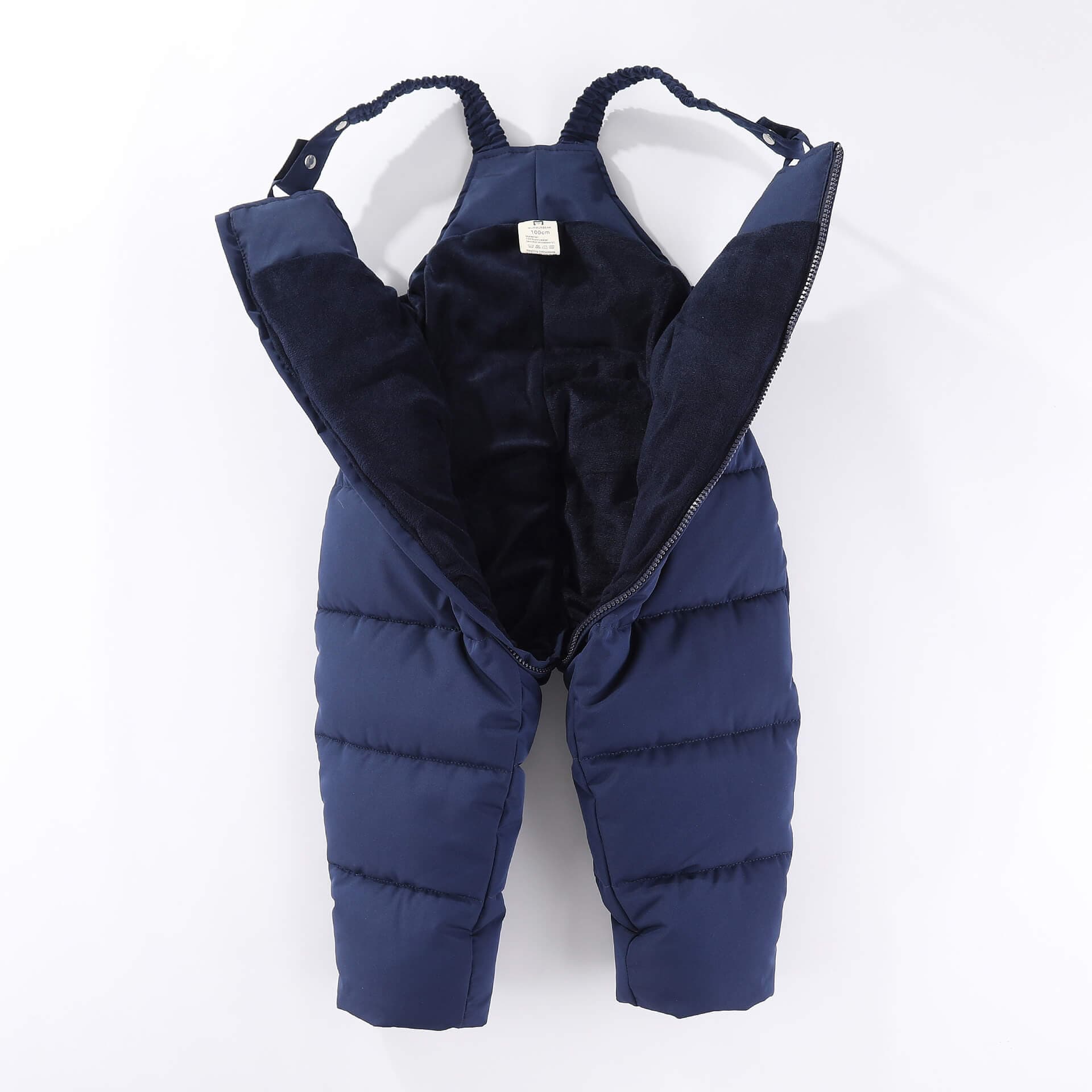 Costum de iarna pentru copii cu salopeta cu bretele si geaca