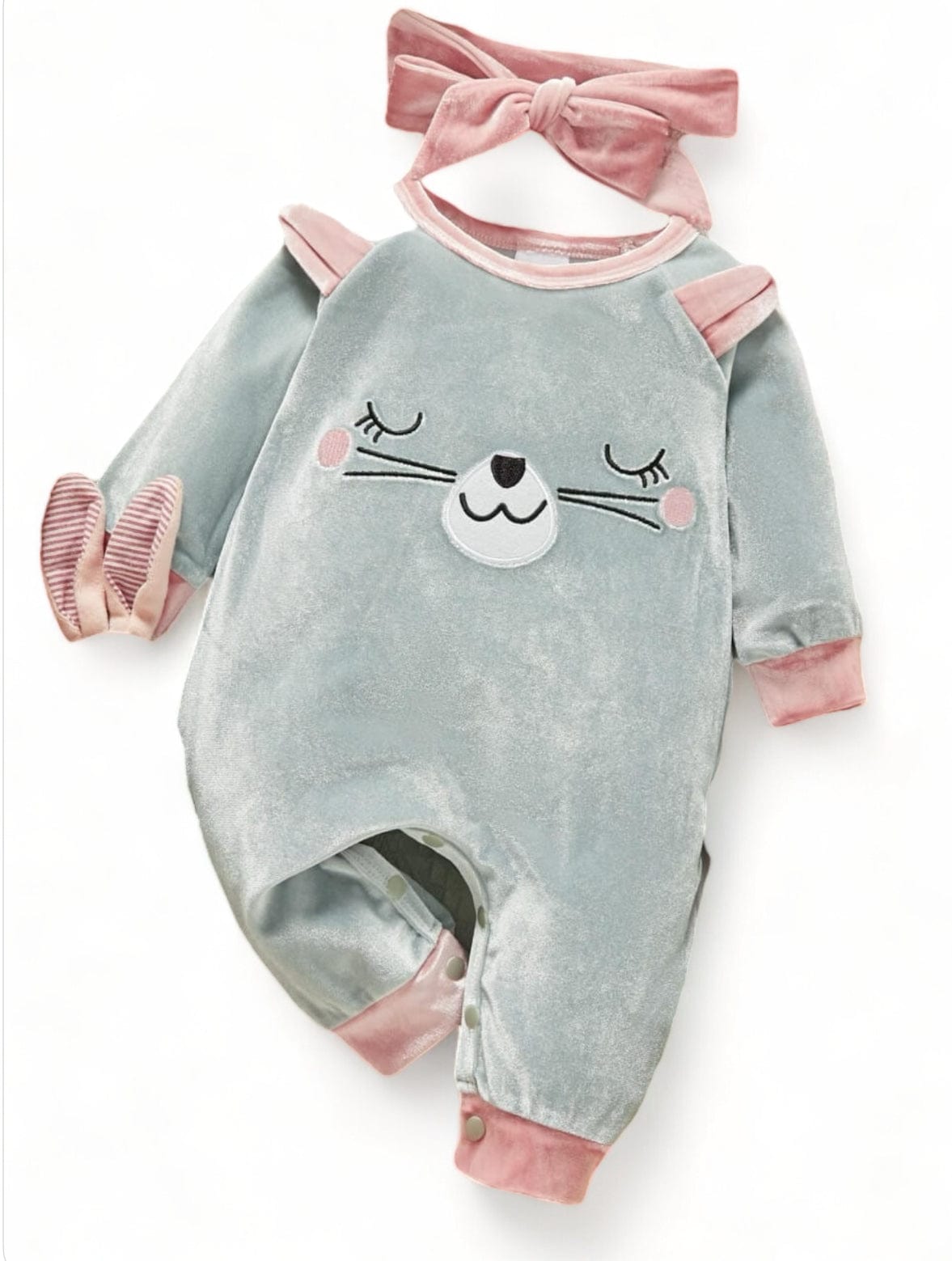 Salopeta de catifea si bentita pentru bebe BLUISH