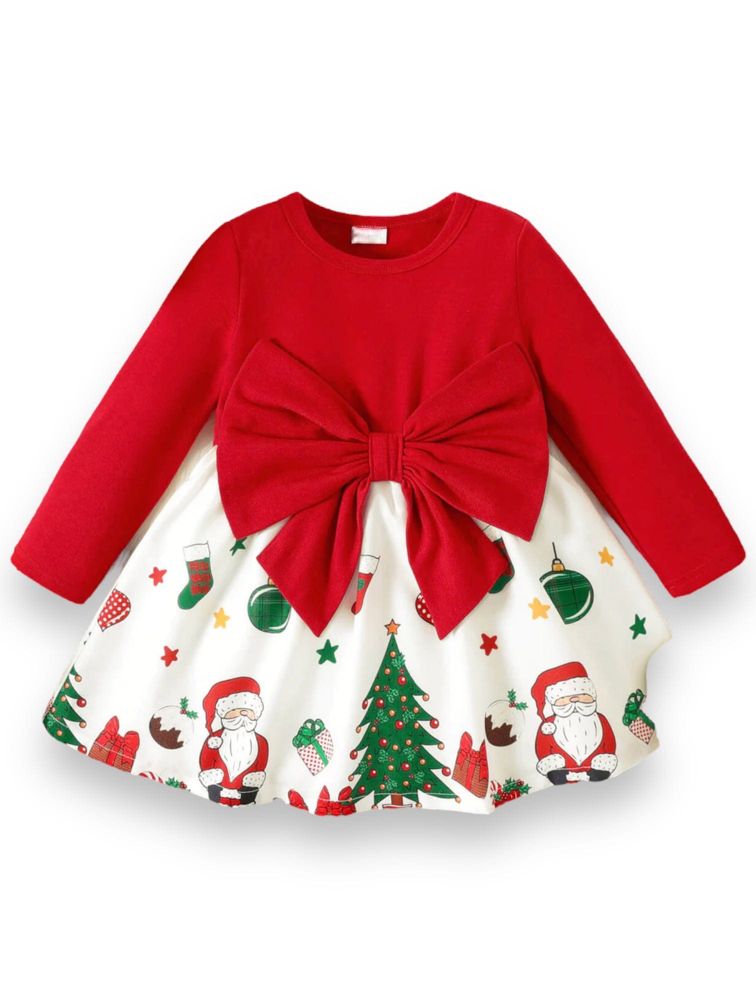 Rochita de Craciun cu funda in fata si maneci lungi