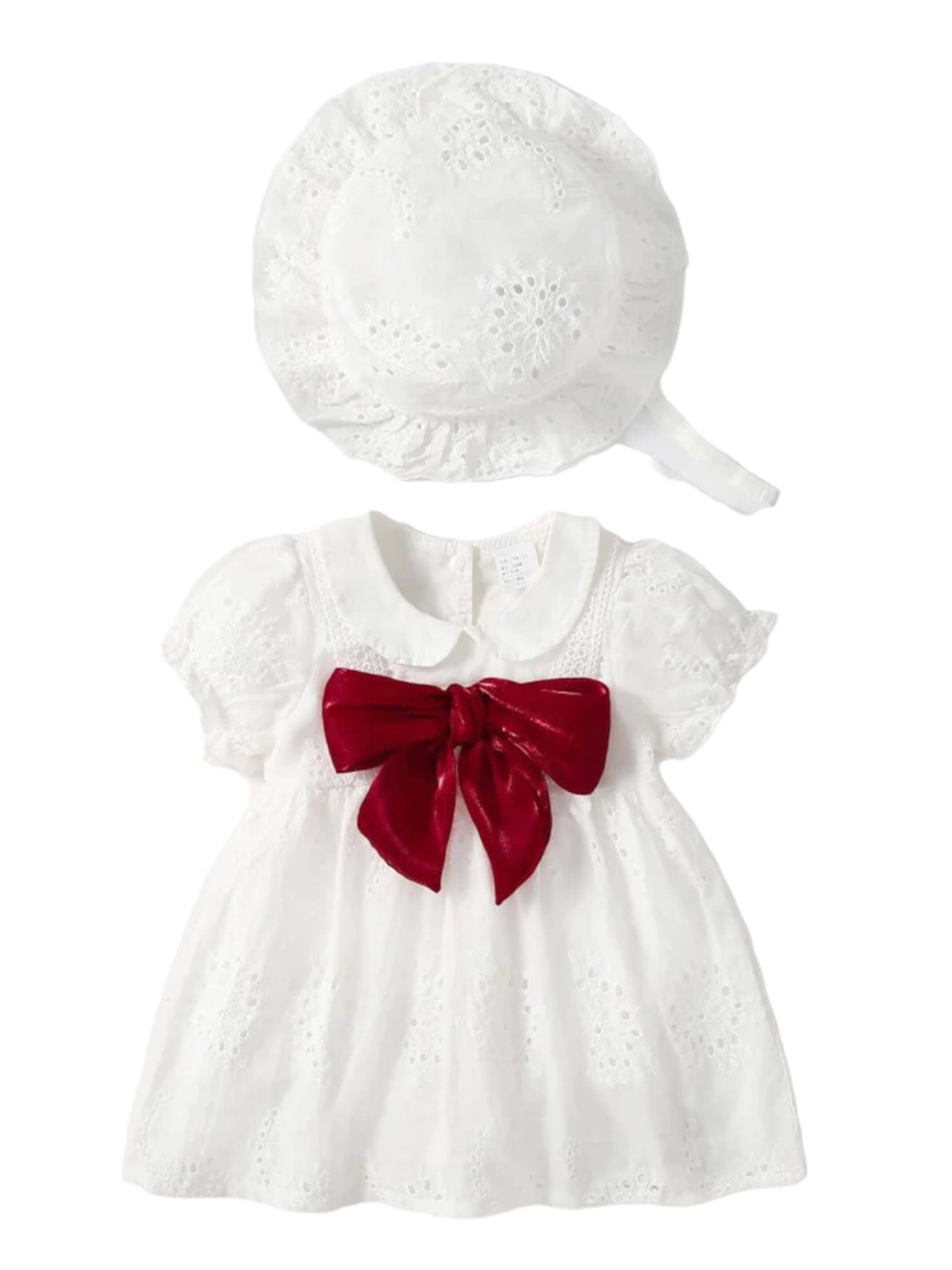 Rochie alba si palarie, 100% bumbac, cu fundita ELISA