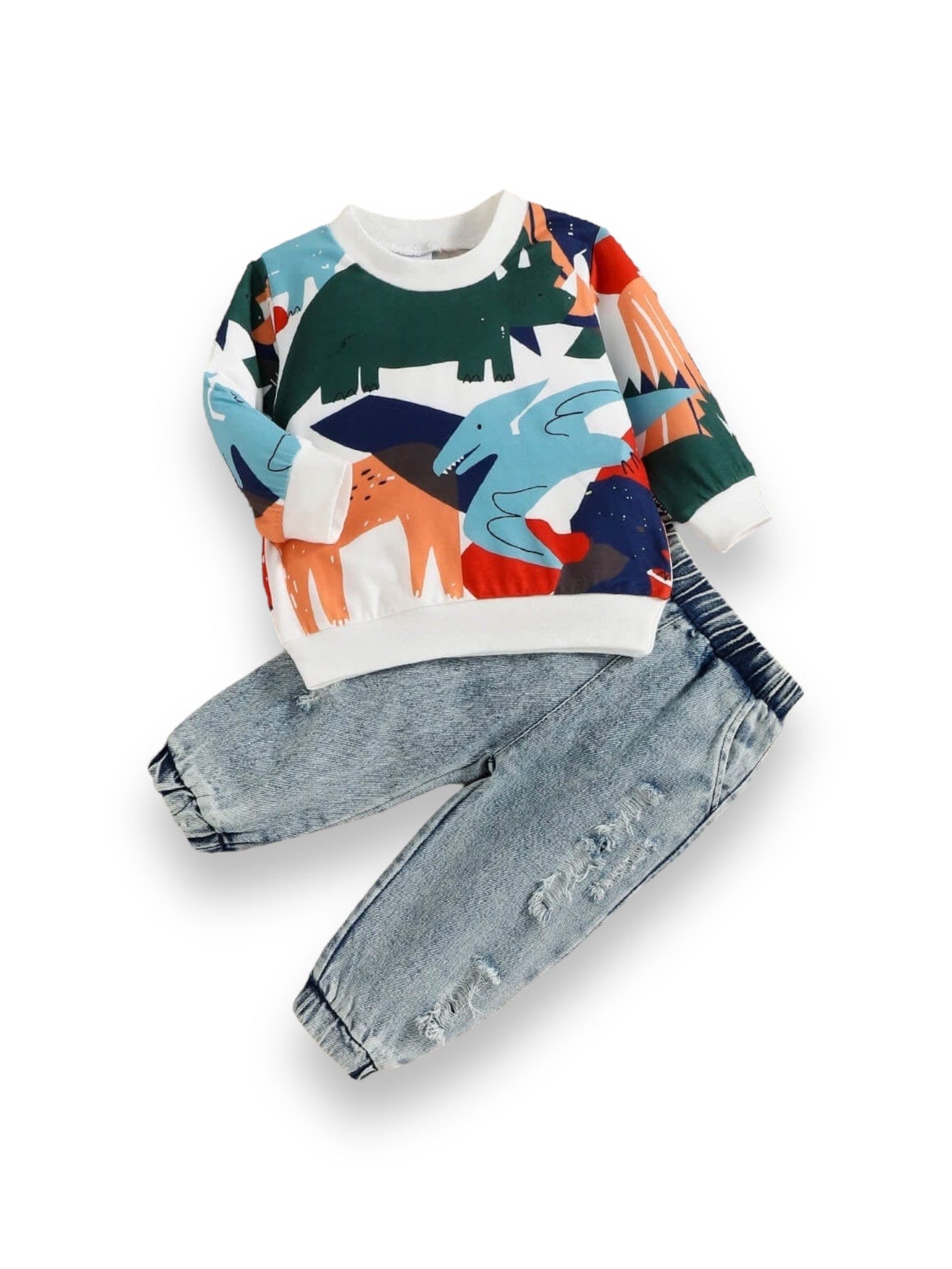 Compleu pentru bebe baiat cu imprimeu dinozauri