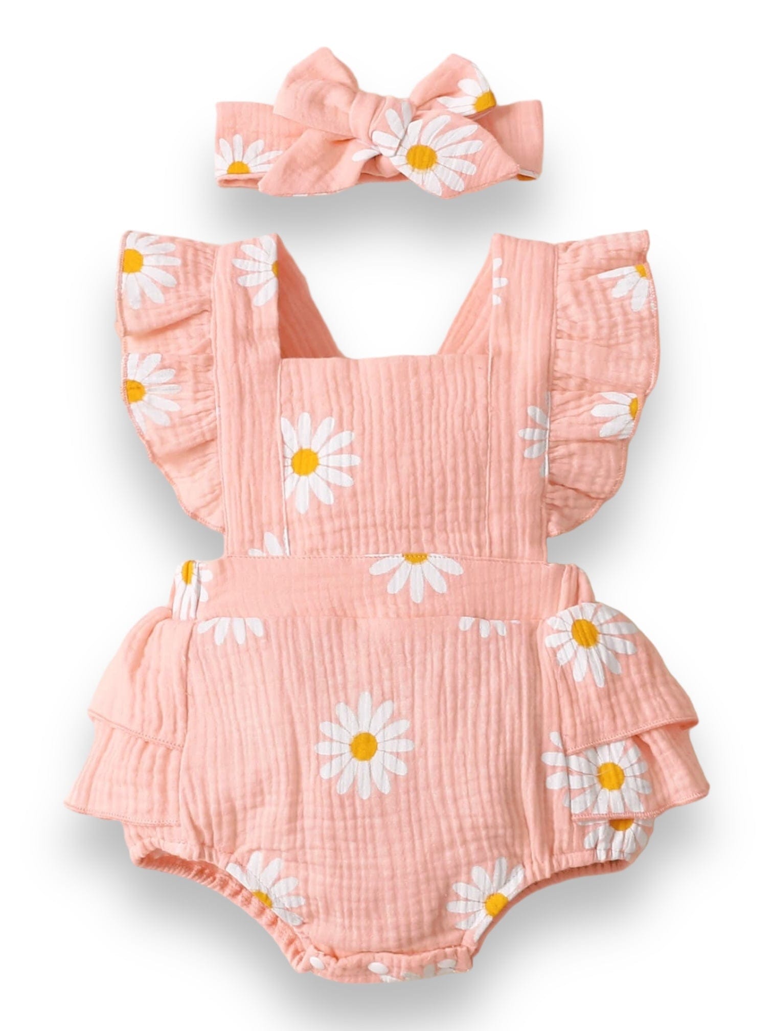 Salopeta din stofa creponata, bumbac 100% cu imprimeu margarete Daisy