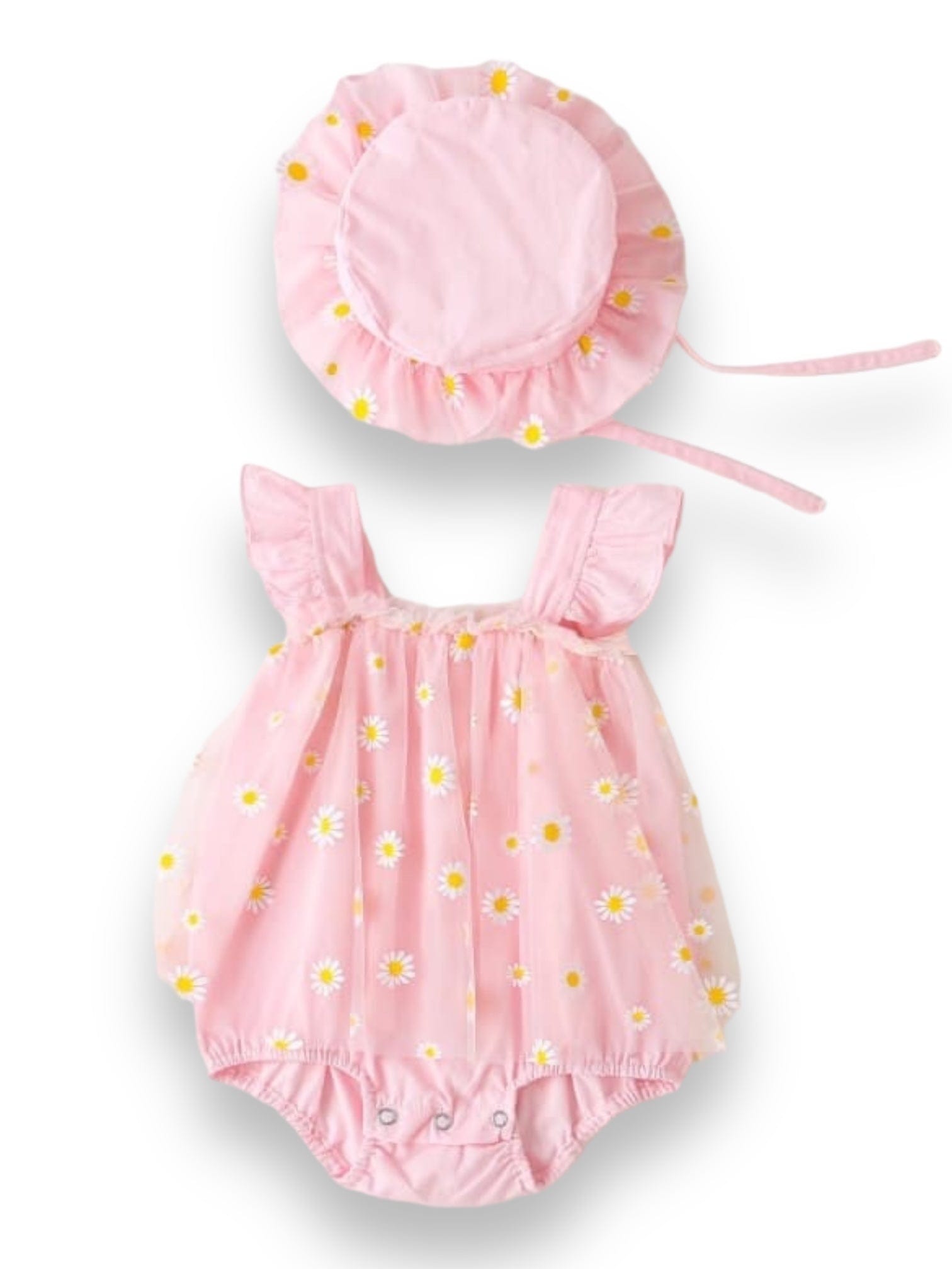 Rochie si palarie roz, 100% bumbac, cu imprimeu floral ROZI