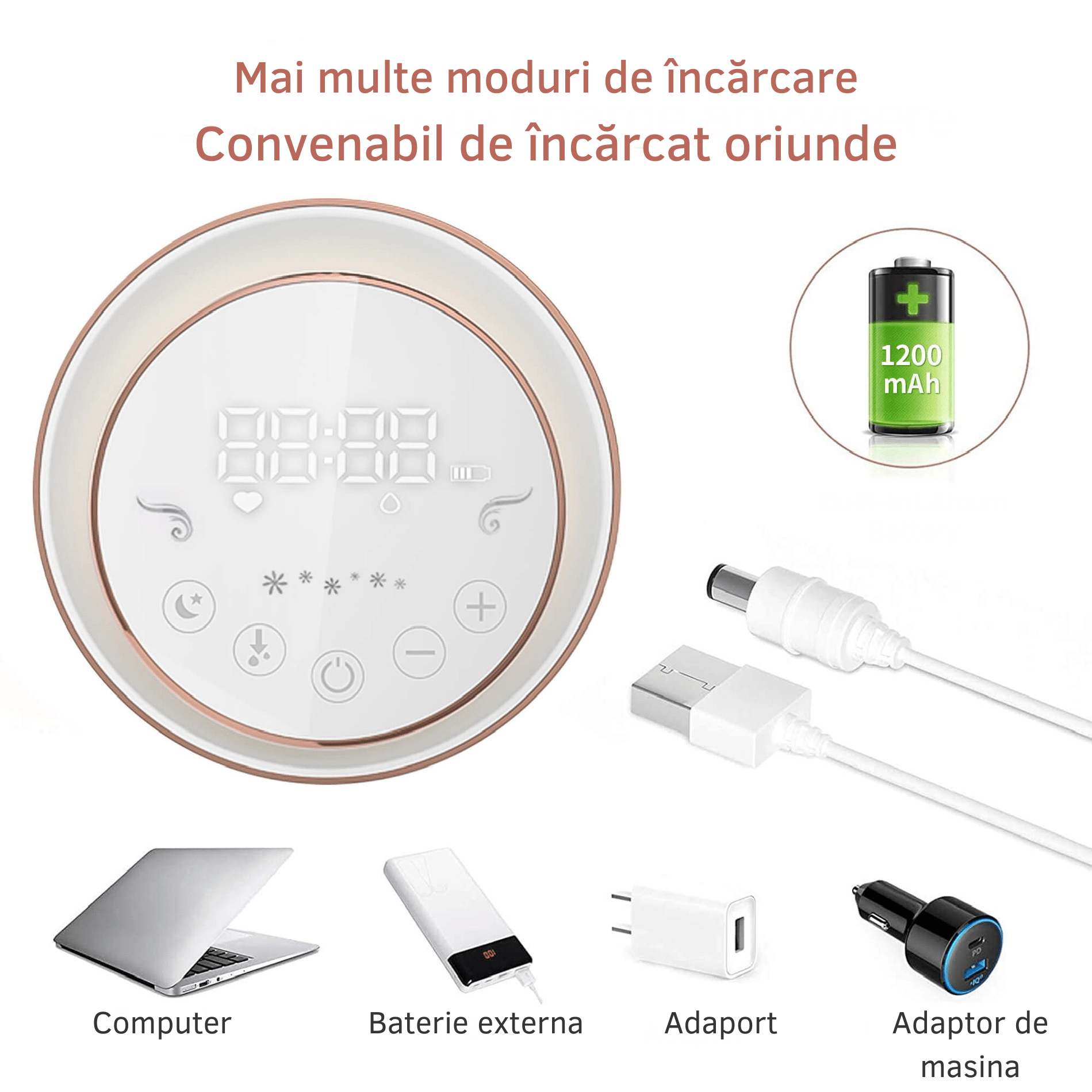 Pompa de san electrica, portabila cu 9 nivele, 3 moduri si lumina de noapte