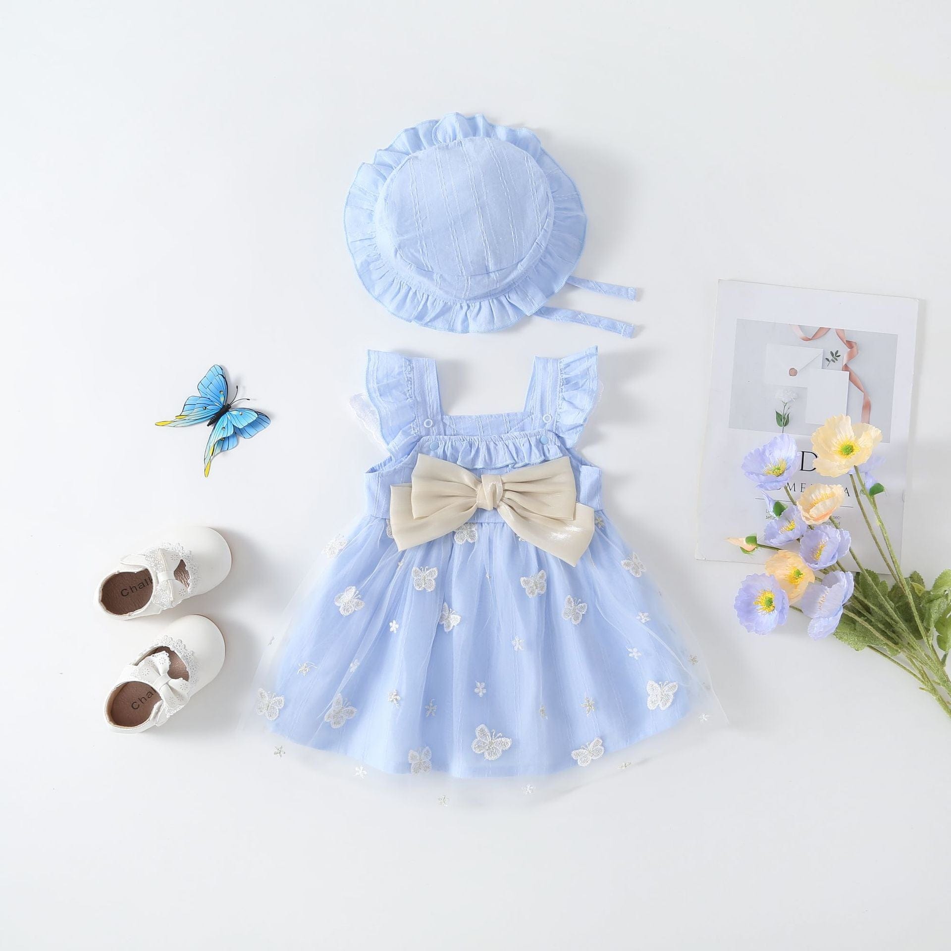 Rochie si palarie, 100% bumbac, cu imprimeu floral EVA