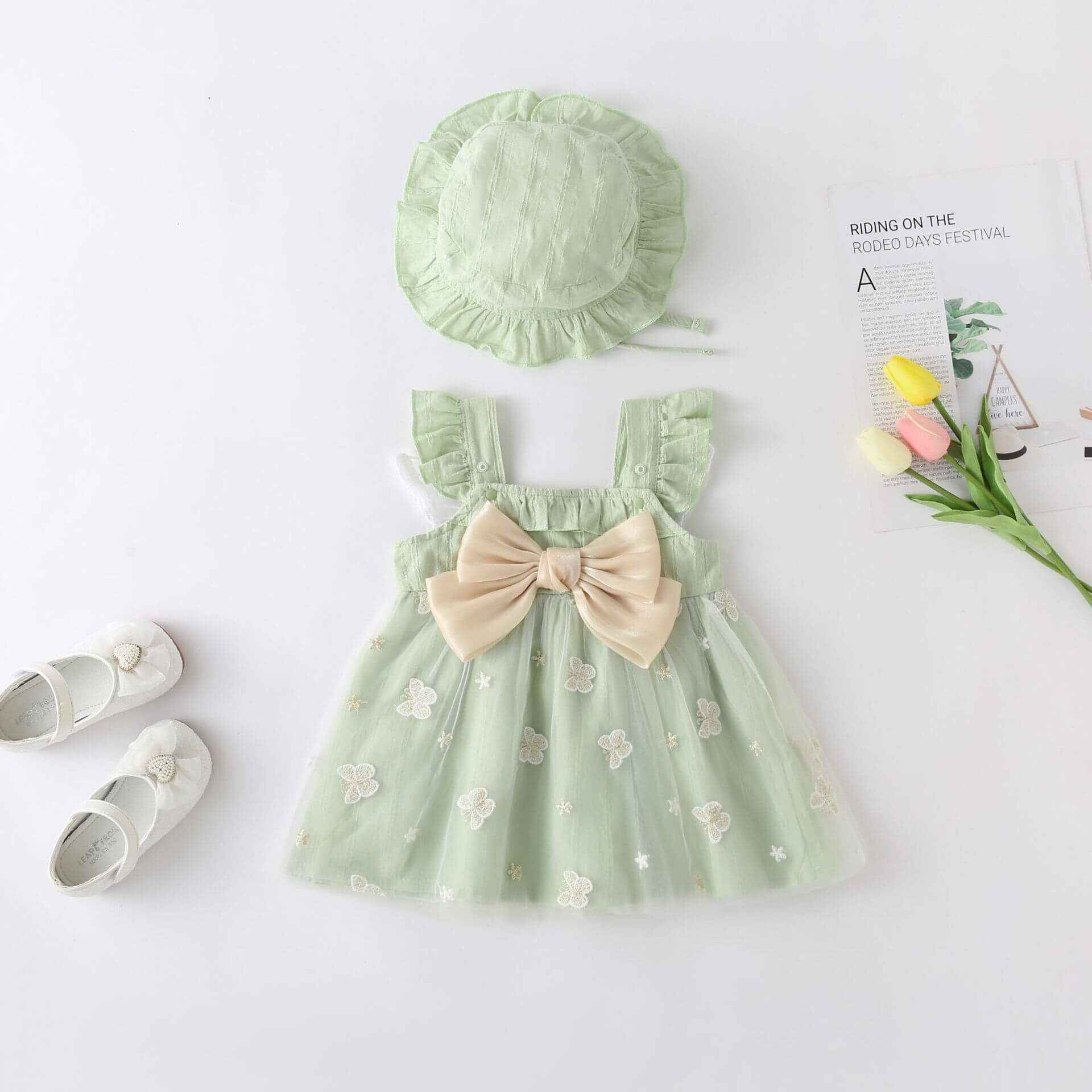 Rochie si palarie, 100% bumbac, cu imprimeu floral EVA