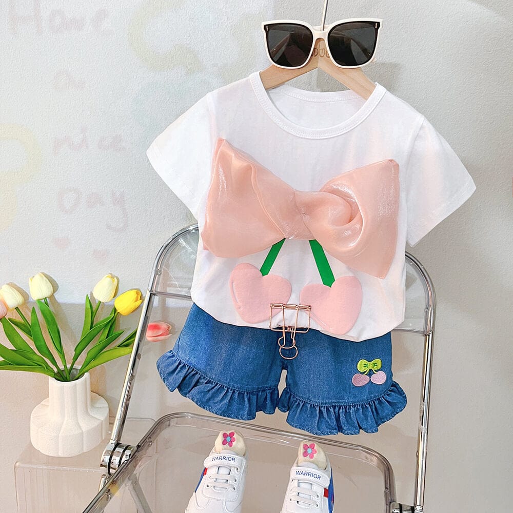 Compleu tricou cu fundita si pantaloni scurti CHERRY