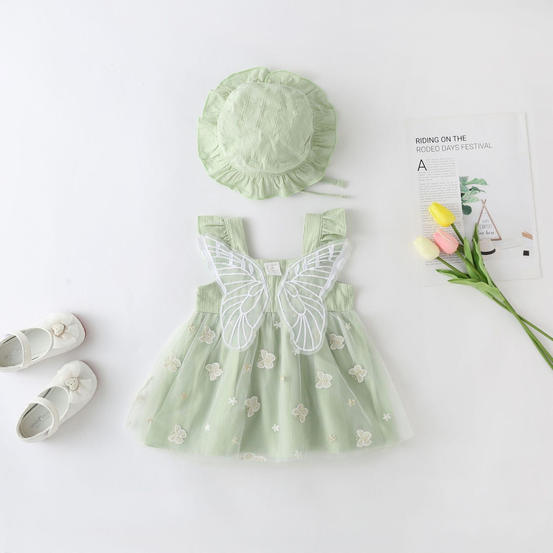 Rochie si palarie, 100% bumbac, cu imprimeu floral EVA