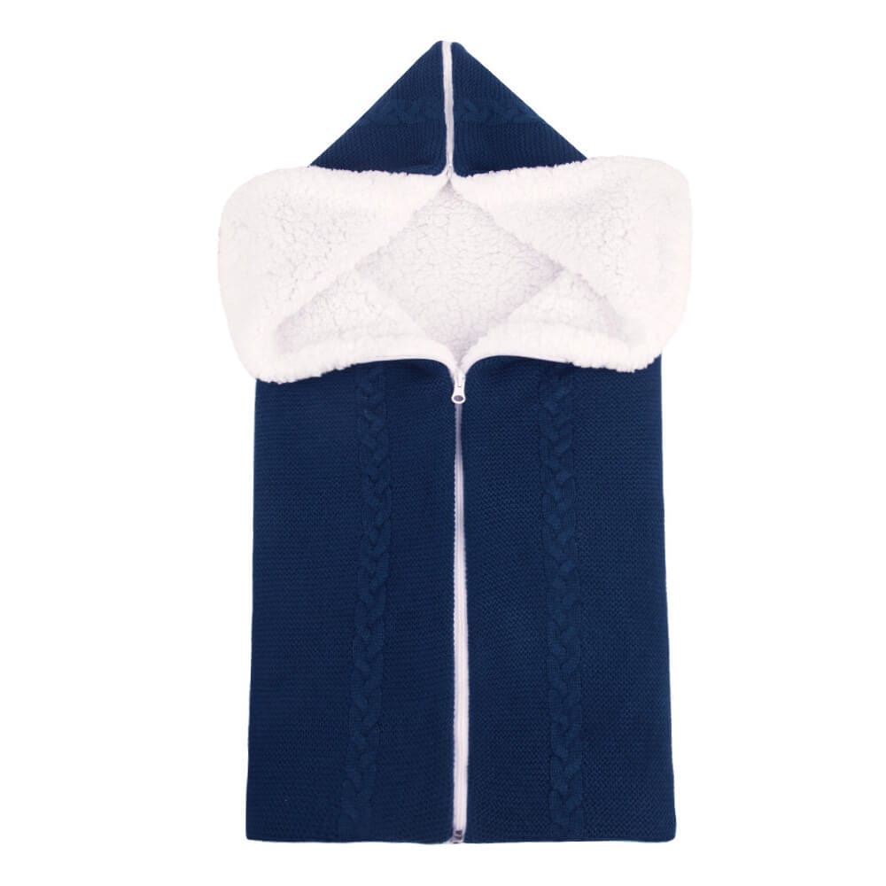 Paturica pentru bebe cu fermoar din bumbac tricotat si cocolino pufos