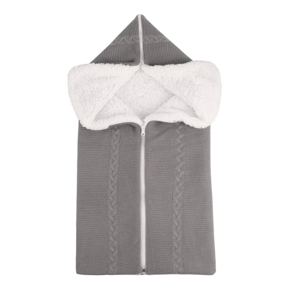 Paturica pentru bebe cu fermoar din bumbac tricotat si cocolino pufos