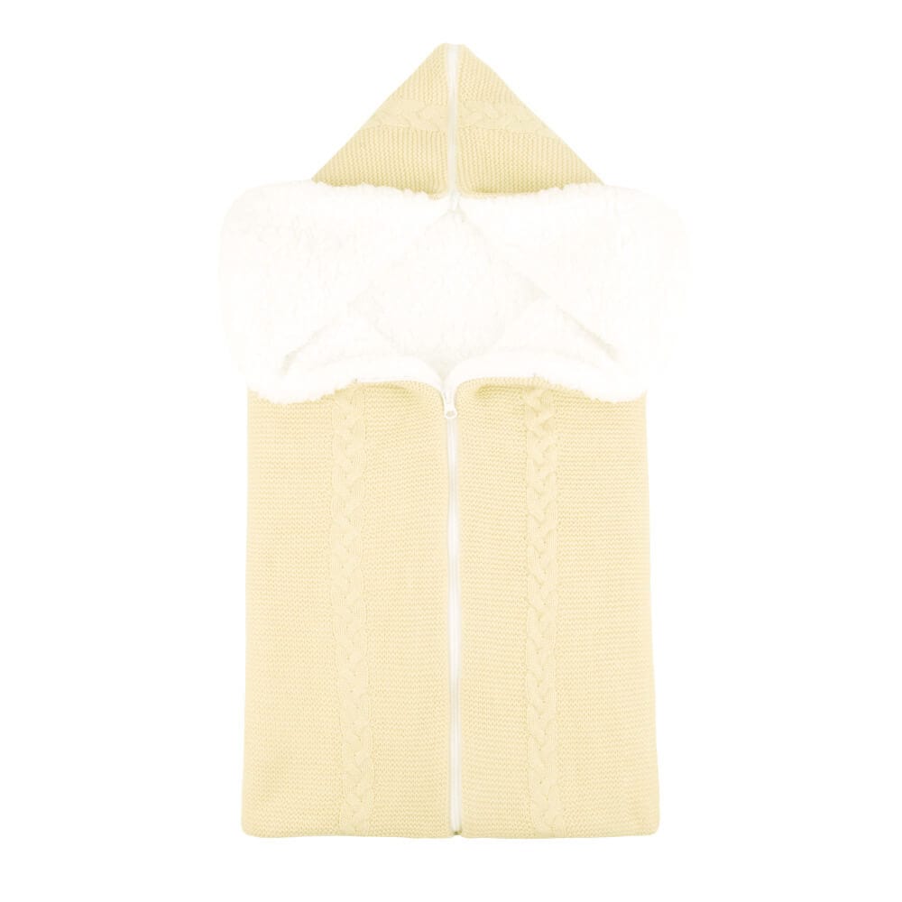 Paturica pentru bebe cu fermoar din bumbac tricotat si cocolino pufos