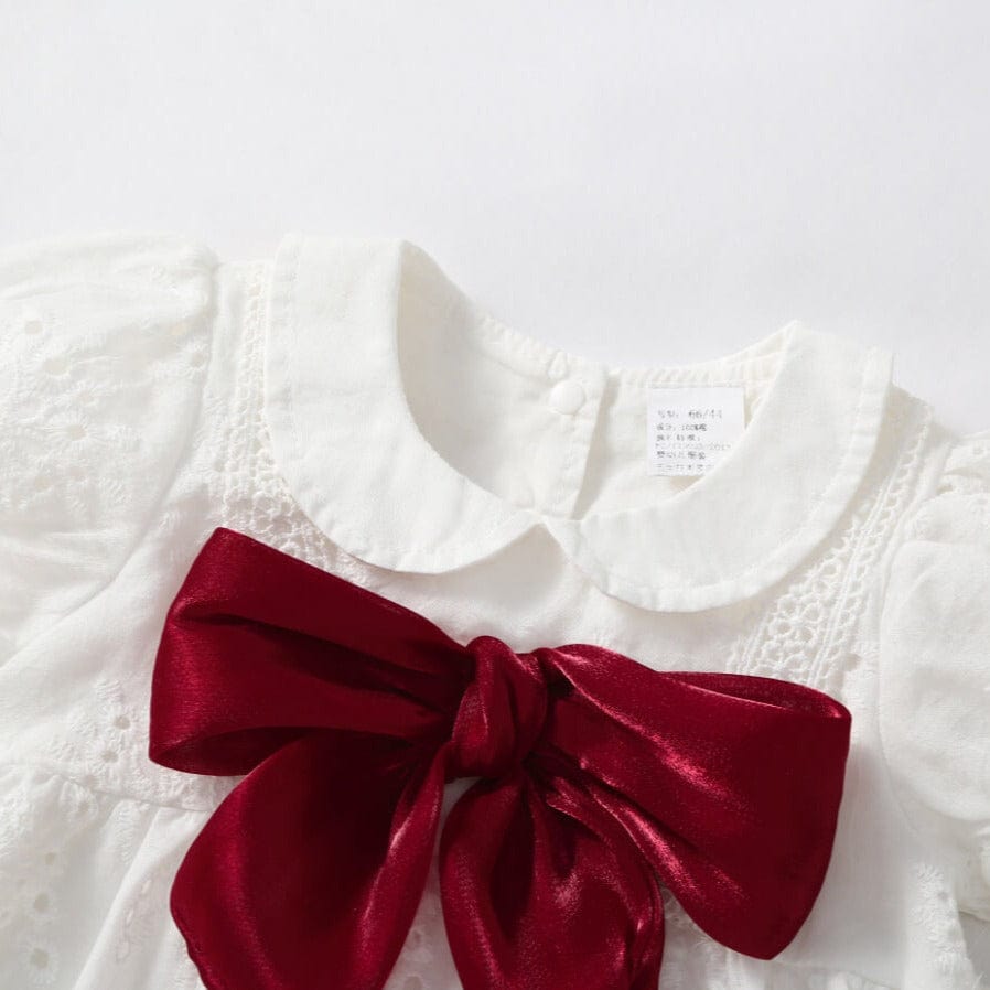 Rochie alba si palarie, 100% bumbac, cu fundita ELISA