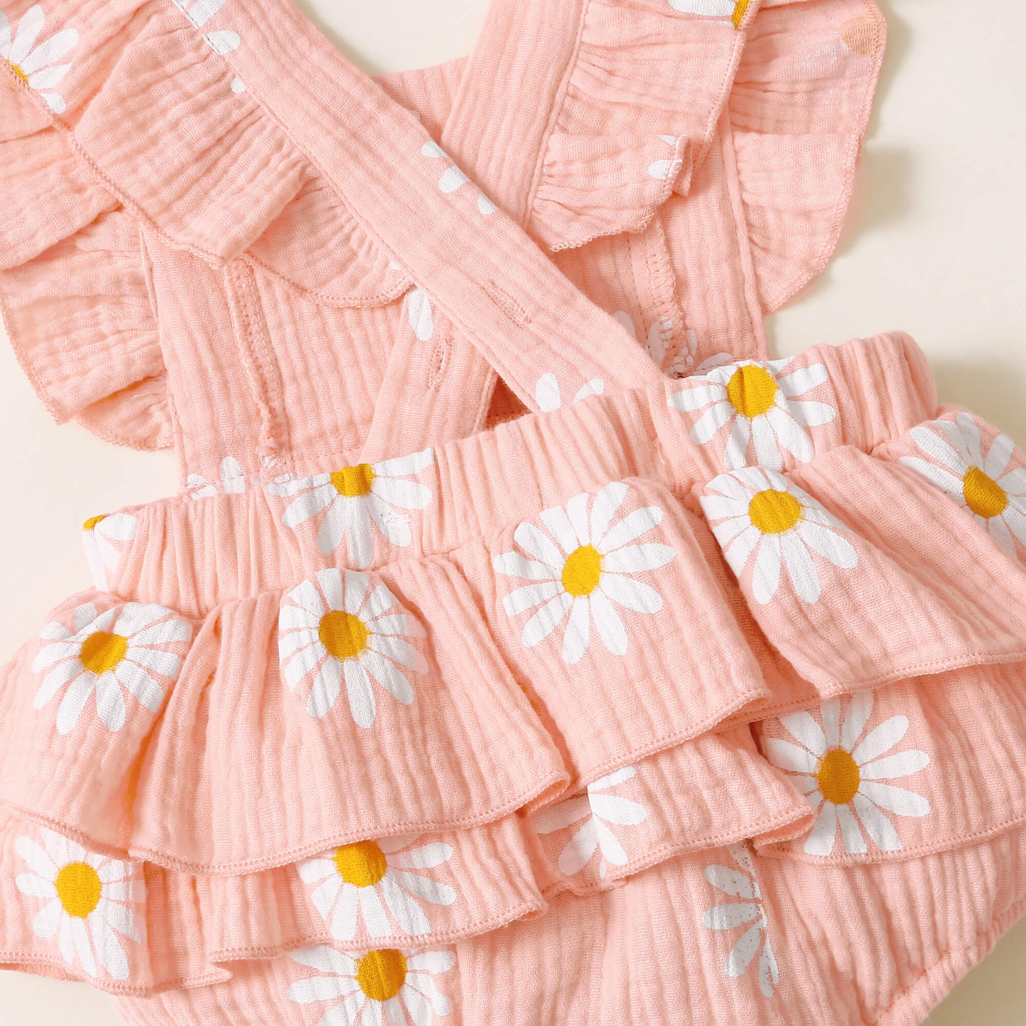 Salopeta din stofa creponata, bumbac 100% cu imprimeu margarete Daisy