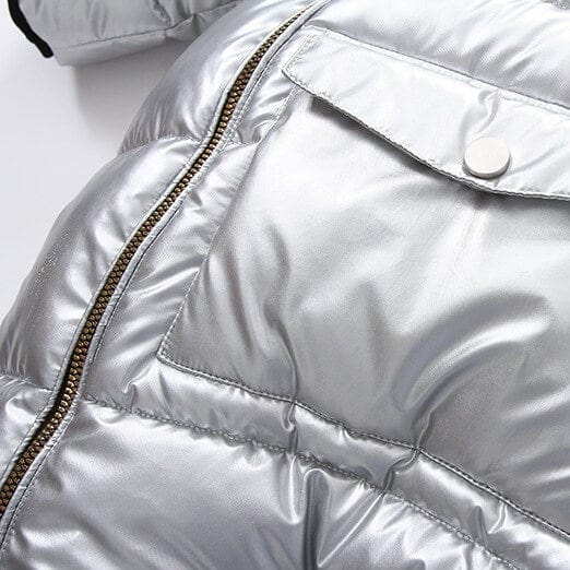 Salopeta groasa de iarna cu gluga cu puf pentru bebelusi