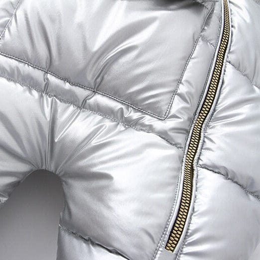 Salopeta groasa de iarna cu gluga cu puf pentru bebelusi