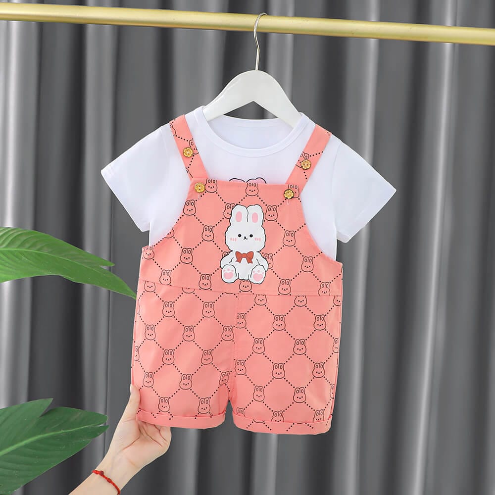 Set din doua piese, salopeta roz si tricou SERENA