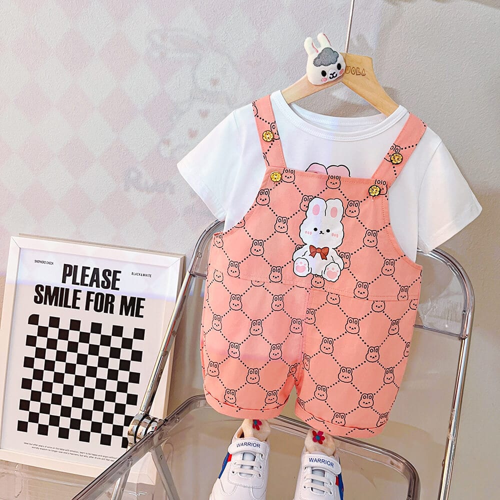 Set din doua piese, salopeta roz si tricou SERENA