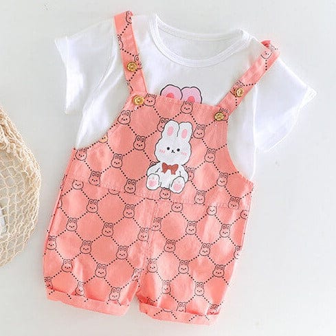 Set din doua piese, salopeta roz si tricou SERENA