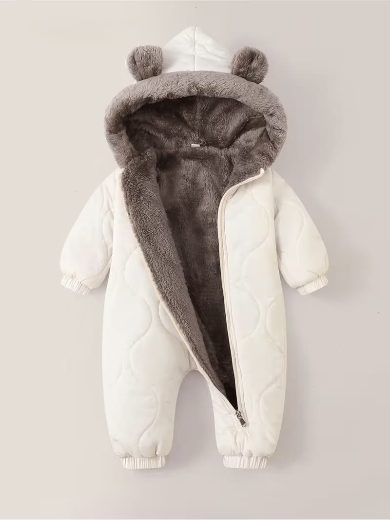 Salopetă unisex de iarnă călduroasă cu glugă, căptușită în polar