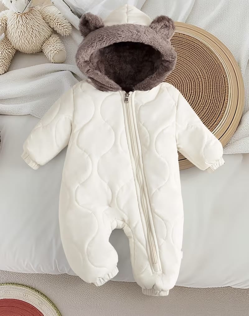 Salopetă unisex de iarnă călduroasă cu glugă, căptușită în polar