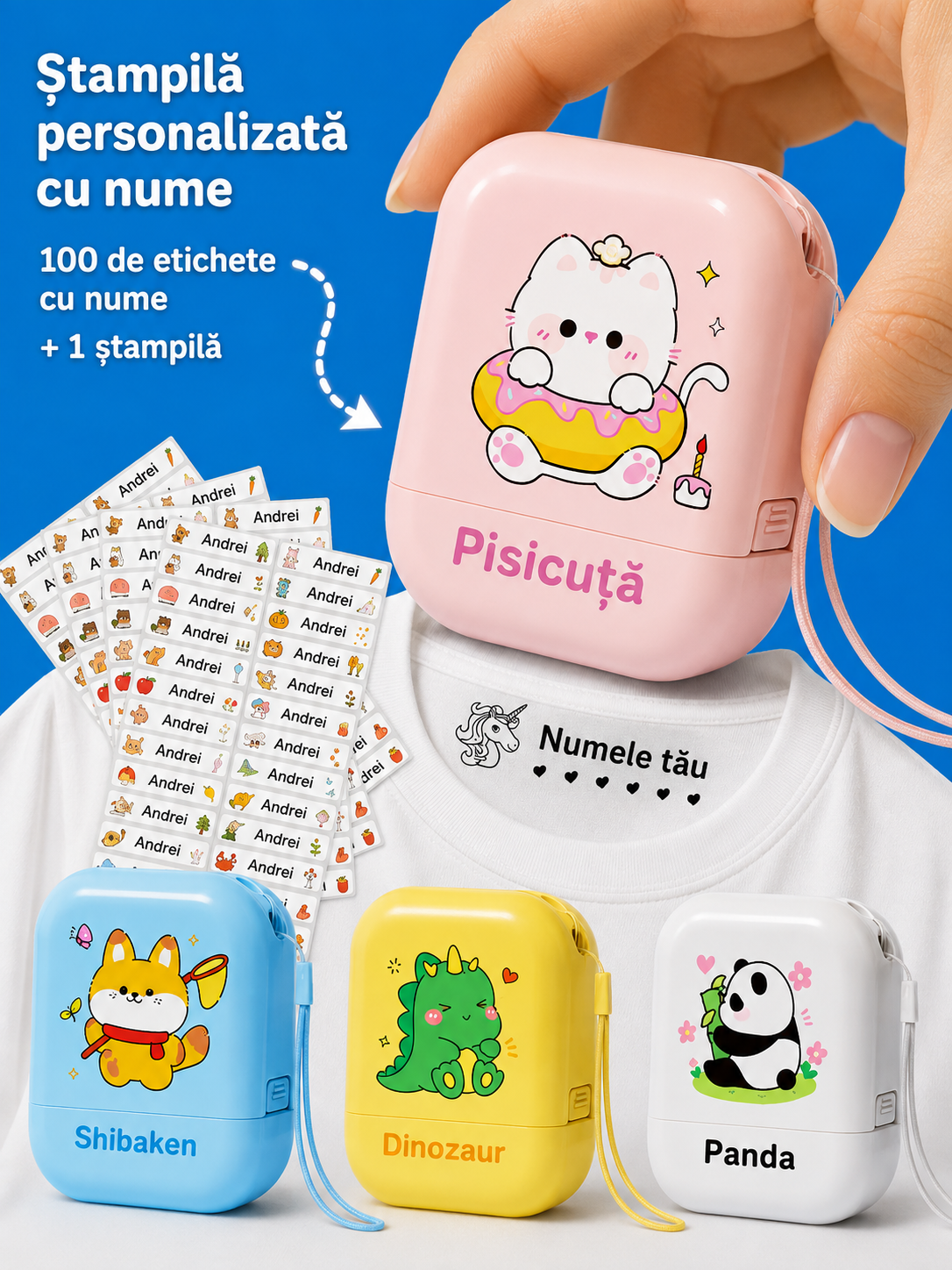 Stampila personalizată cu nume pentru haine, impermeabilă