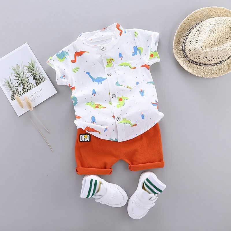 Set bebe cu maneca scurta 100% bumbac DINOZAUR