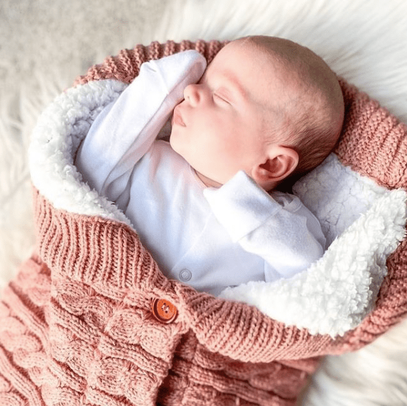 Paturica bebe, patura carucior din bumbac tricotat si cocolino pufos