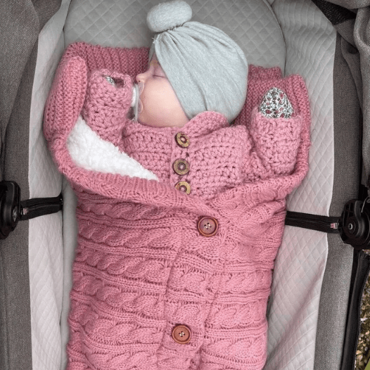 Paturica bebe, patura carucior din bumbac tricotat si cocolino pufos