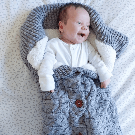 Paturica bebe, patura carucior din bumbac tricotat si cocolino pufos