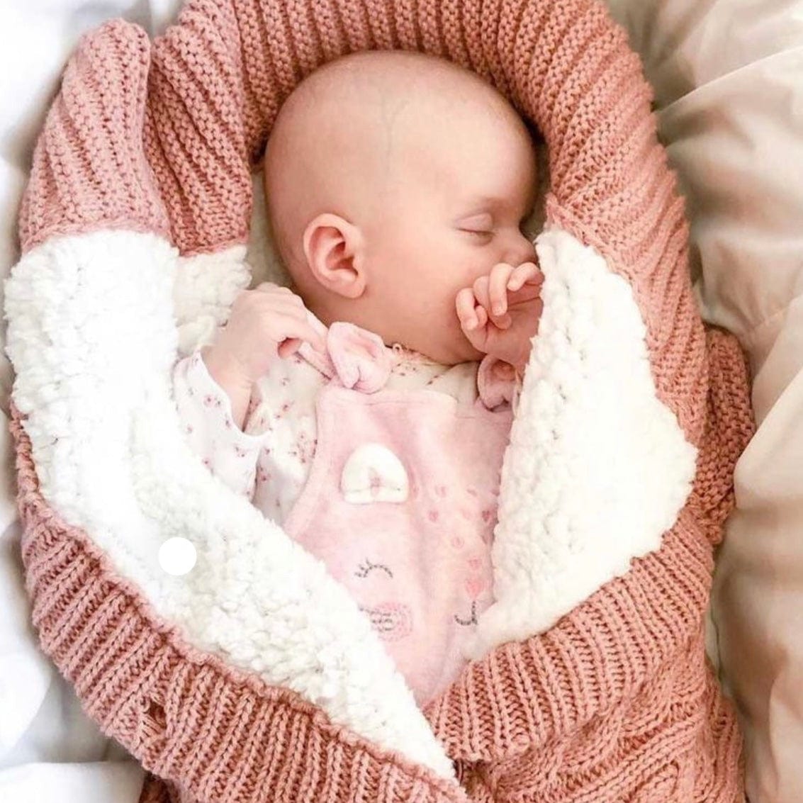 Paturica bebe, patura carucior din bumbac tricotat si cocolino pufos