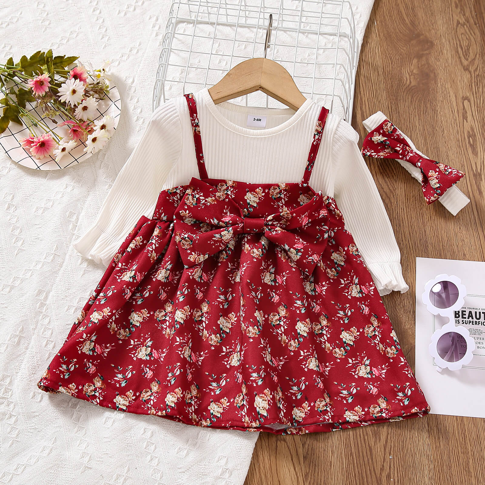 Rochita din bumbac FLORAL-ROSU