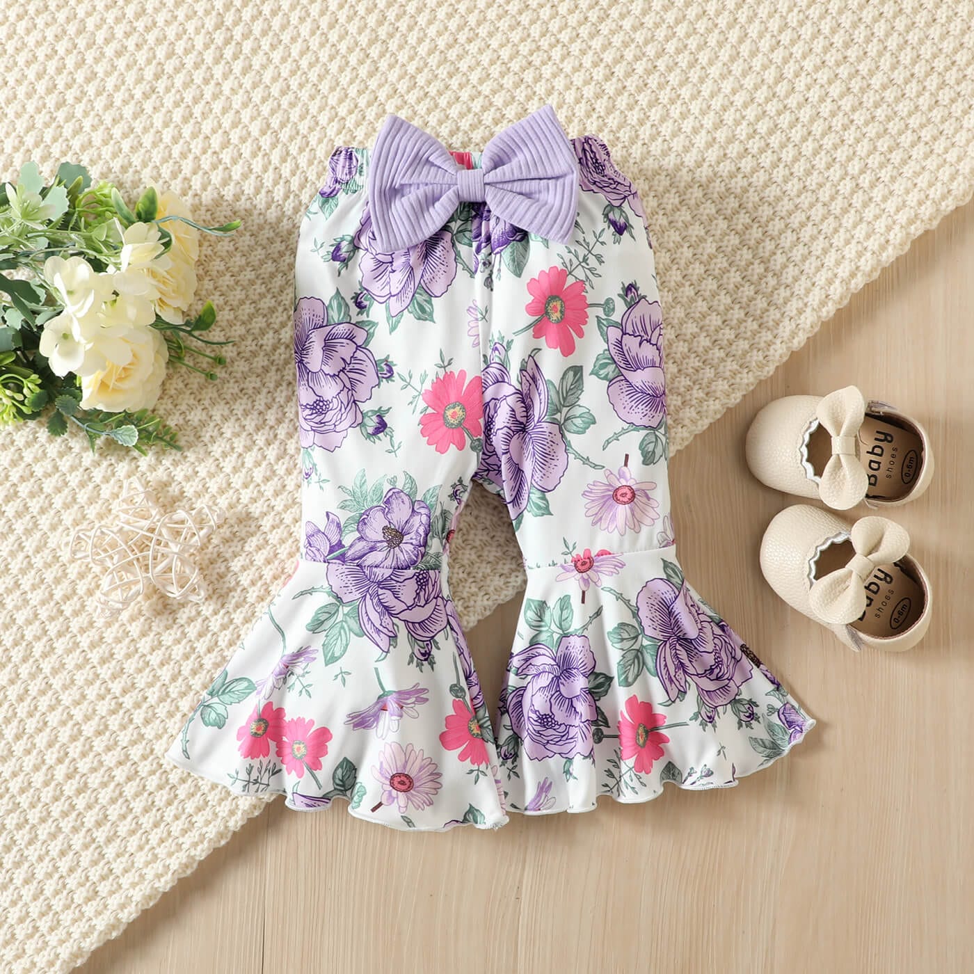 Compleu din 3 piese pentru fetita, 95% bumbac, top, pantaloni evazati si bentita BONITA