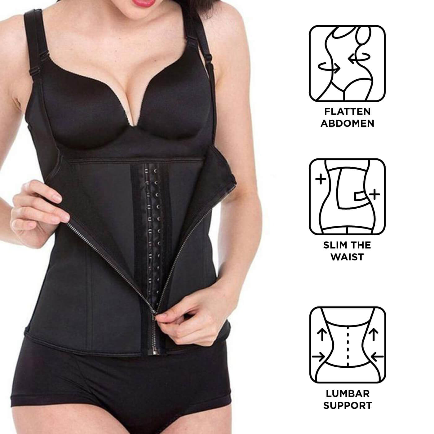 Corset modelator cu fermoar, cu aplicație în 3 straturi tip maieu