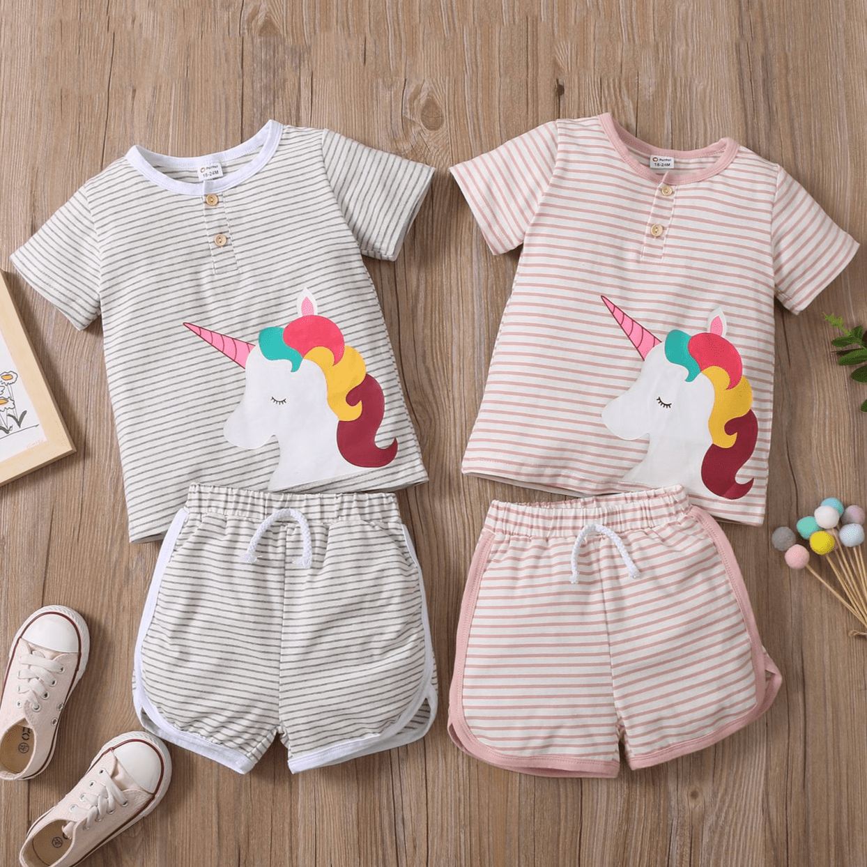 Set 2 piese pantaloni scurti si tricou pentru fete