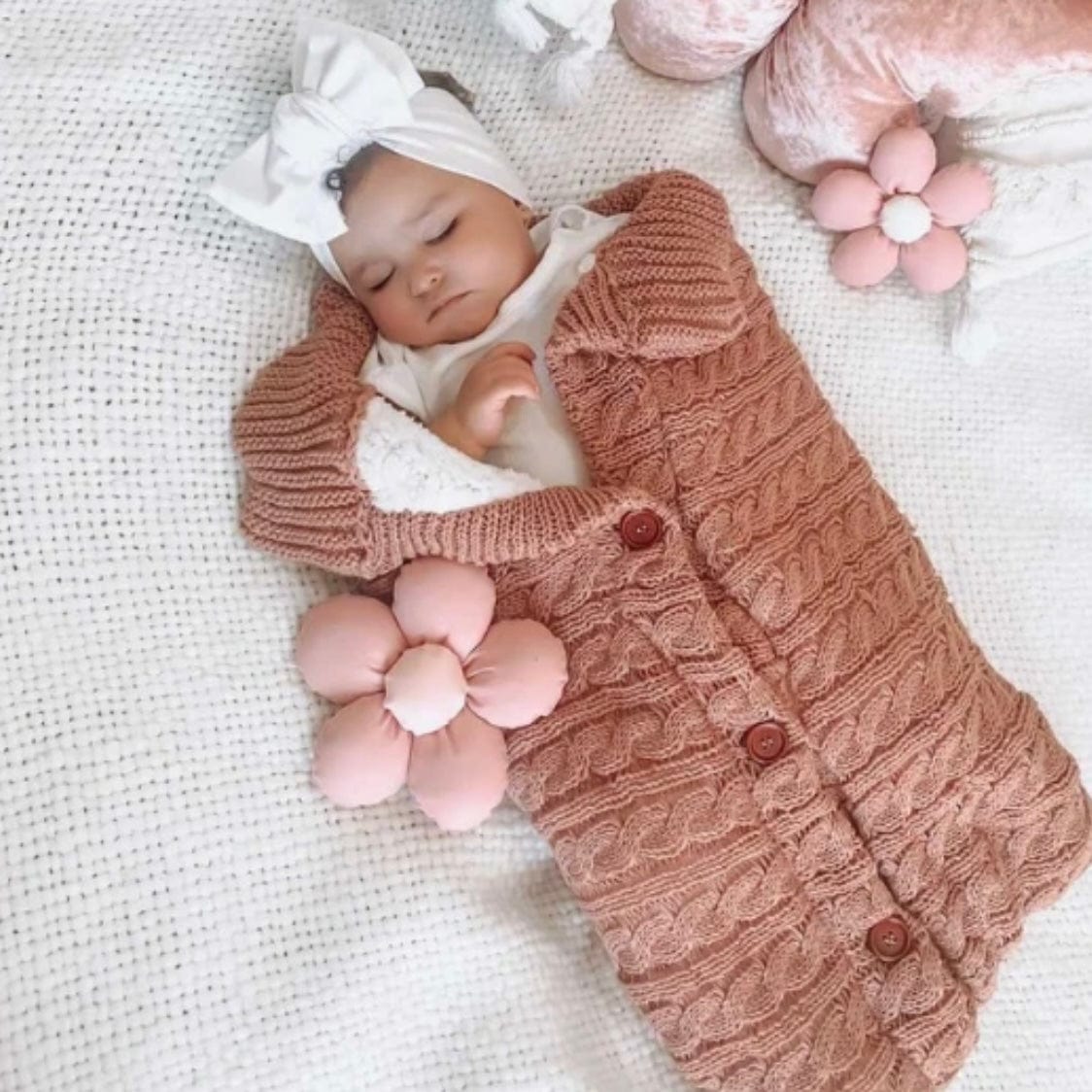 Paturica bebe, patura carucior din bumbac tricotat si cocolino pufos