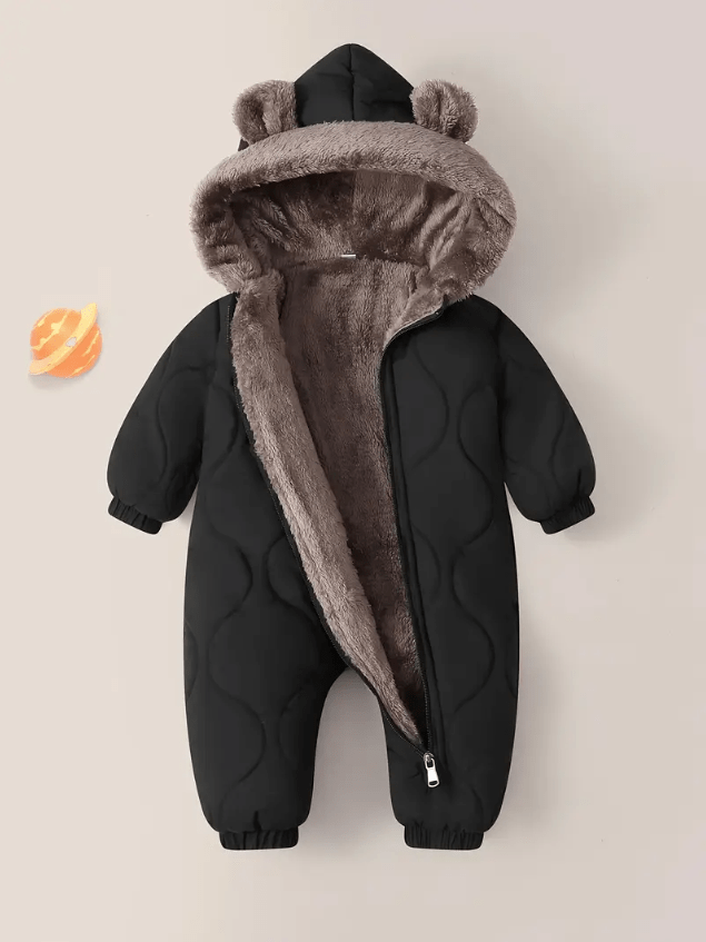 Salopetă unisex de iarnă călduroasă cu glugă, căptușită în polar