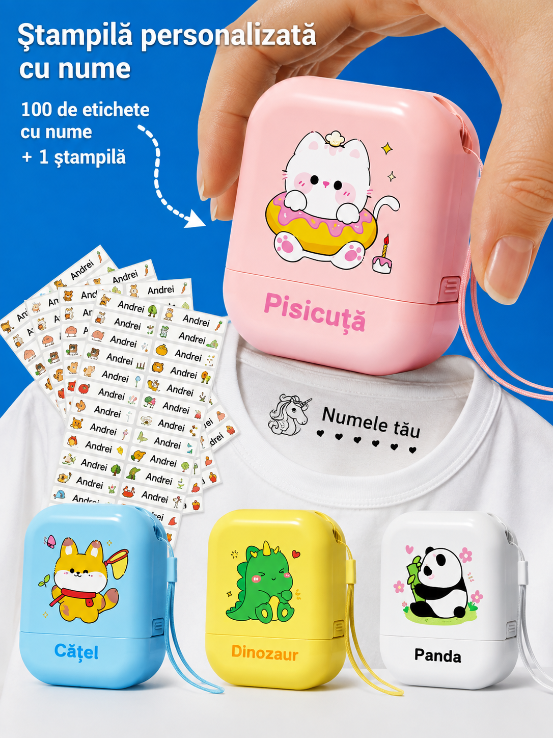 Stampila personalizată cu nume pentru haine, impermeabilă
